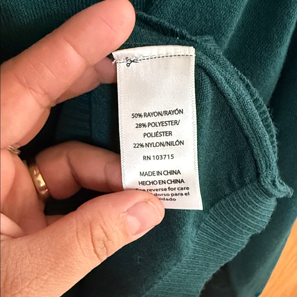 Zac & Rachel Deep Teal Crewneck Sweater with Fuzzy 'worry' Script - Picture 5 of 5